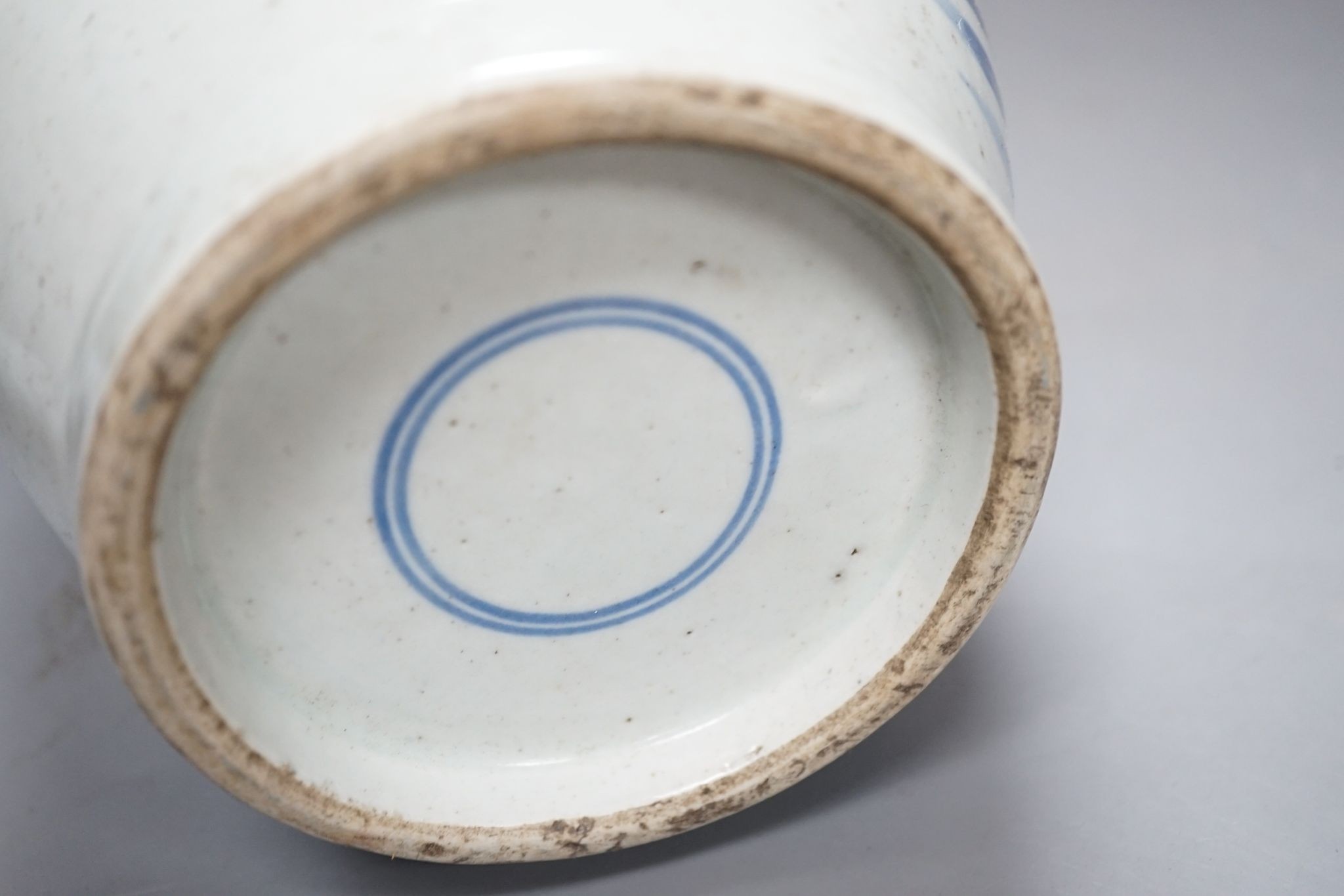 A Chinese blue and white rouleau vase, 42 cm